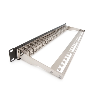 Keline, 10G patch panel MODULO 24xRJ45 HD Cat.6A ISO STP 1U černý - beznástrojový