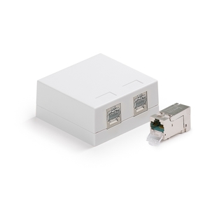 Keline, zásuvka Kompakt Box  2xRJ45 Cat.6A ISO HD STP na omítku bílá KE-SMB02-C6A-S-HD