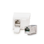 Keline, zásuvka Modulo 45  1xRJ45 cat.6A ISO HD STP 45x45mm bílá šikmá oblá s dvířky 601122-1-C6A-S-HD